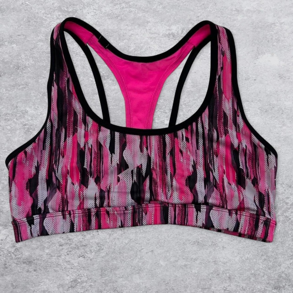 Marika‎ Tek Womens Pink Black Abstract Racerback Sports Bra Medium Impact Size M